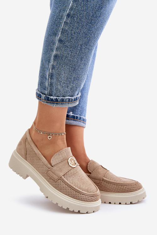 Жіночі лофери із золотистими деталями кольору хакі Arilva