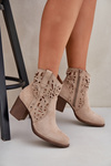 Перфоровані Чоботи На Блочному Каблуці Бежеві Нурісса