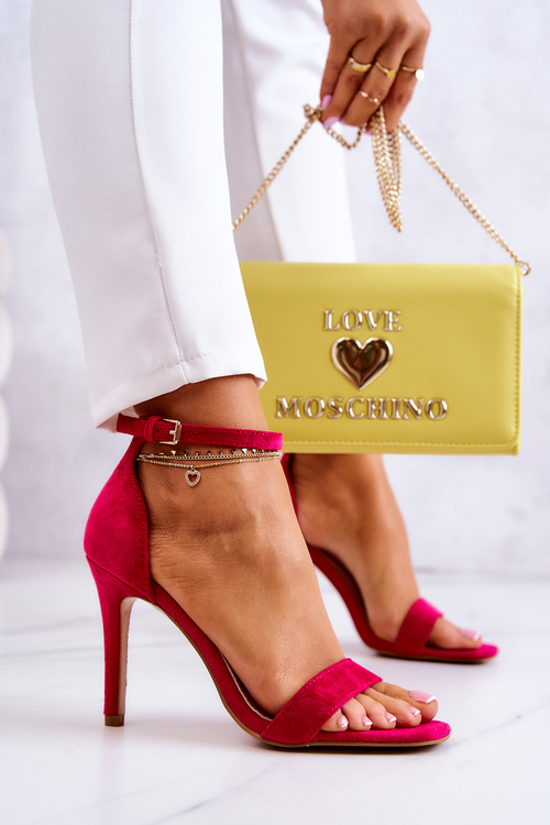 Жіночі босоніжки на високому каблуці замшеві кольору фуксії Massimo