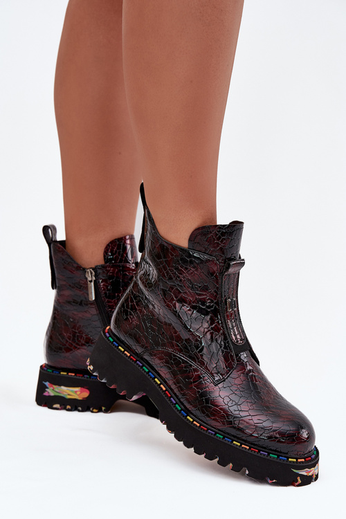 Лаковані жіночі черевики з натуральної шкіри з утеплювачем Artiker 57C0165 Бордо