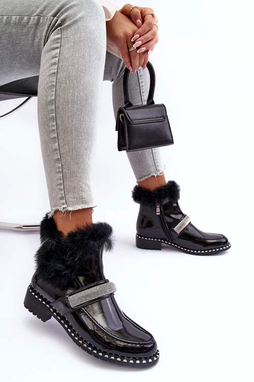 Жіночі ботильйони на плоскій каблуці та платформі чорні Linestta