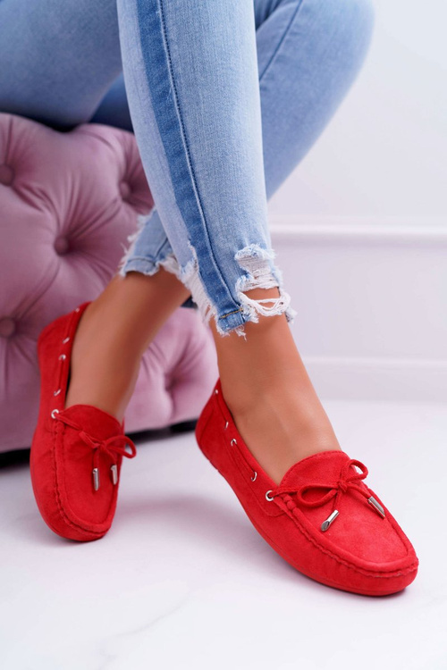 Комфортні жіночі мокасини з еко-замші червоні Memfi