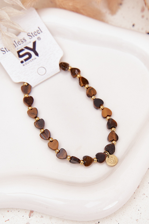 Браслет у формі сердець із хірурнічної сталі коричневий