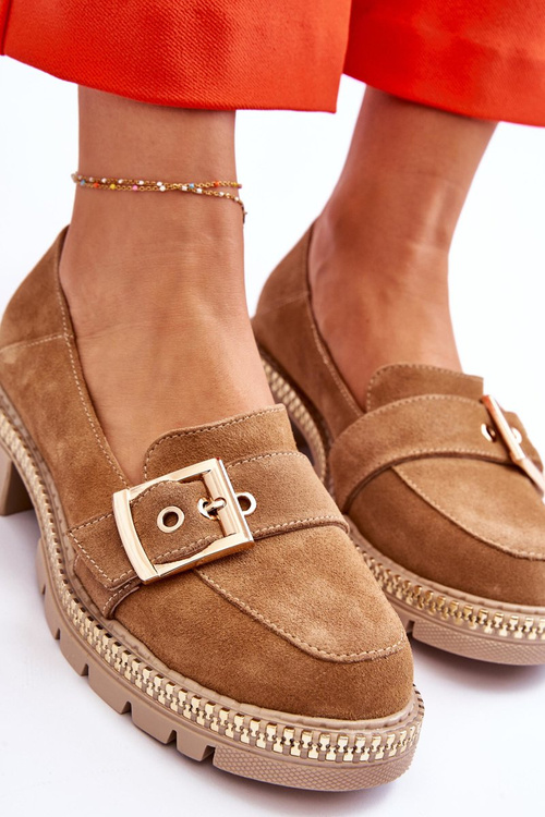 Модні замшеві лофери Темно-бежеві Eloisa