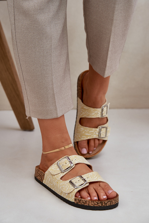 Текстильні Сандалі На Корковій Підошві З Пряжками Жовті Atera