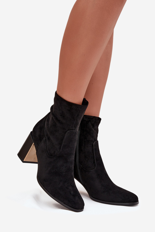 Жіночі чоботи на підборах з золотим елементом ізольовані чорні Amelisse