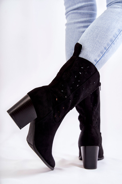 Жіночі замшеві чоботи з ковбойськими чобітьми Чорні Аріани