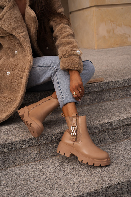 Теплі жіночі черевики Екошкіра з золотистим декором Бежеві еривіани