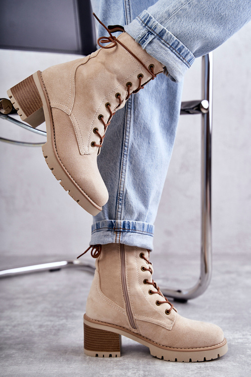 Жіночі теплі чоботи на високому каблуці бежеві Julieta