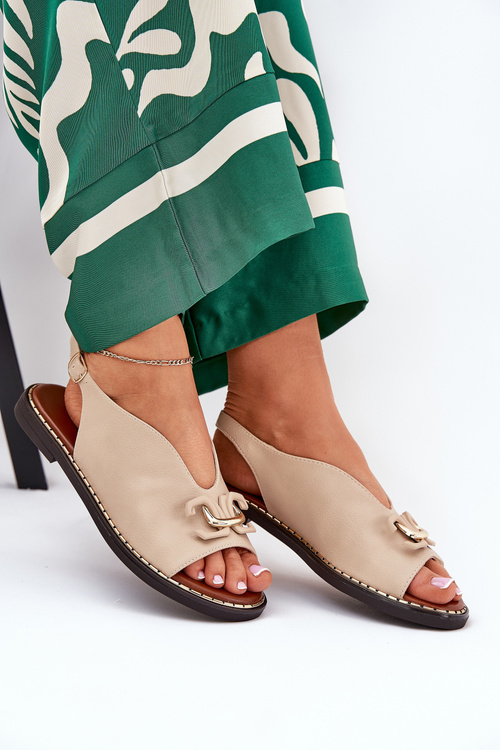 Сандалі На Плоскому Каблуці З Декорацією Еко Шкіра Бежеві Tillireta