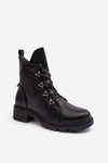 Чорні шкіряні утеплені чоботи зі стразами Gwen SBarski HY93-52A