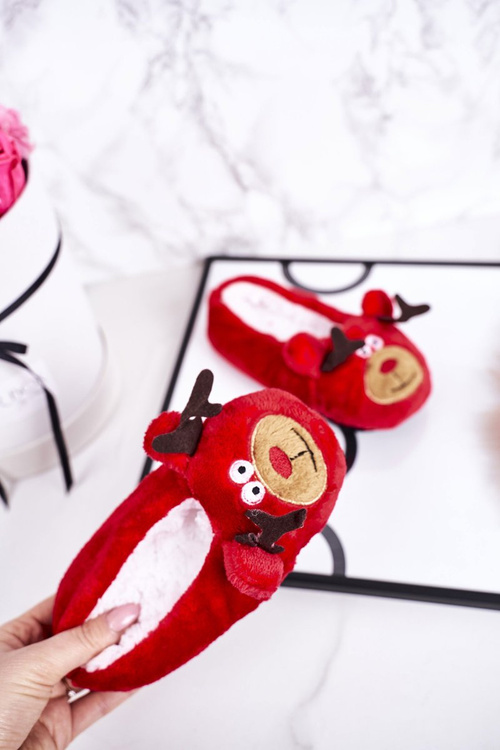 Дитячі різдвяні тапочки з оленями2 Red Xmas