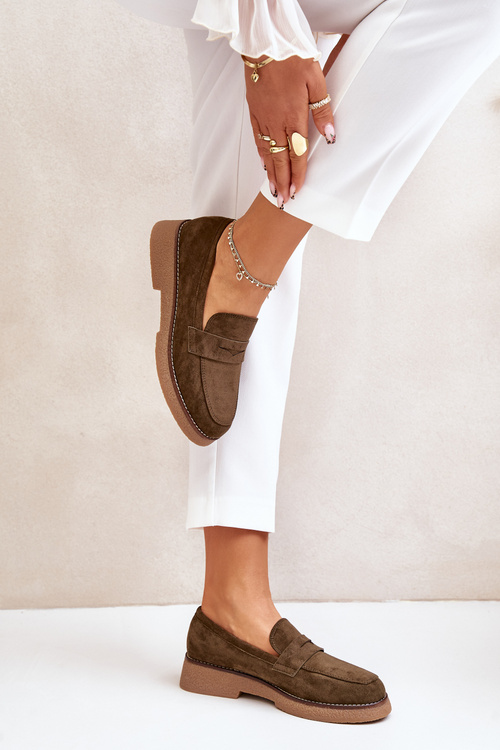 Класичні жіночі мокасини з еко замші темно-зелені Belania