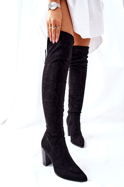 Жіночі високі чоботи на підборах чорні Monleek