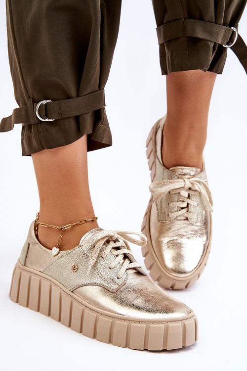 Шкіряне взуття на платформі Zazoo 10128 золото