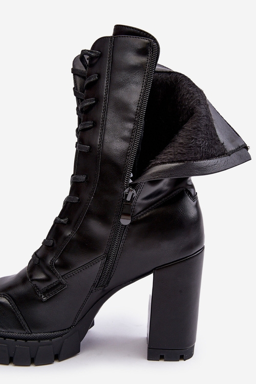 Шкіряні черевики на масивному каблуці Чорні Khariah