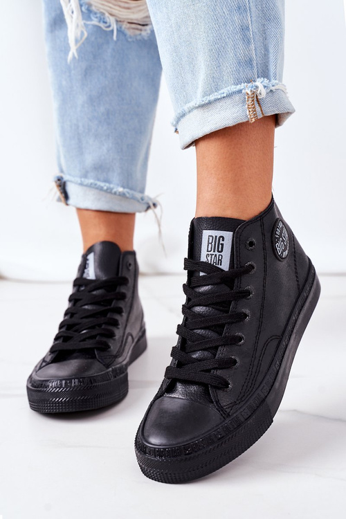 Жіночі шкіряні високі кросівки Big Star GG274015 Чорні