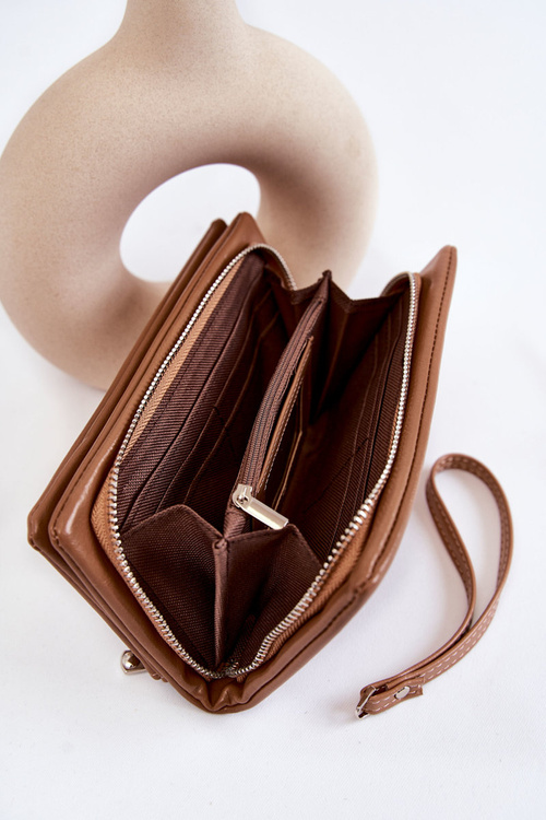 Жіночий великий шкіряний гаманець на блискавці коричневого блиску