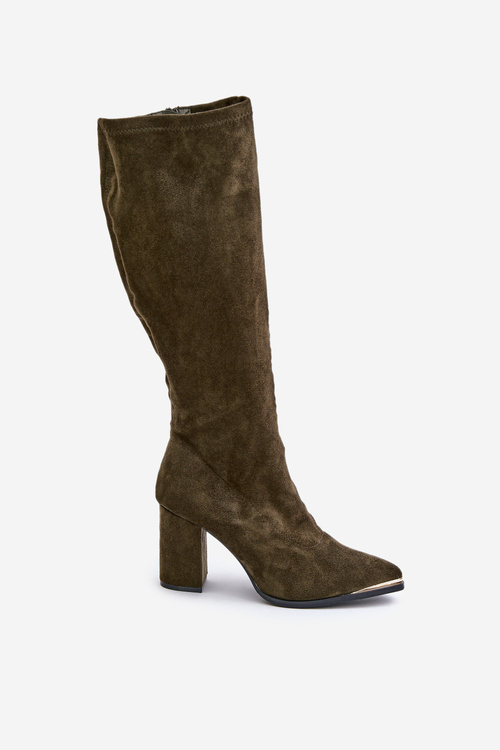 Еко-замшеві чоботи на каблуці Темно-зелений батира