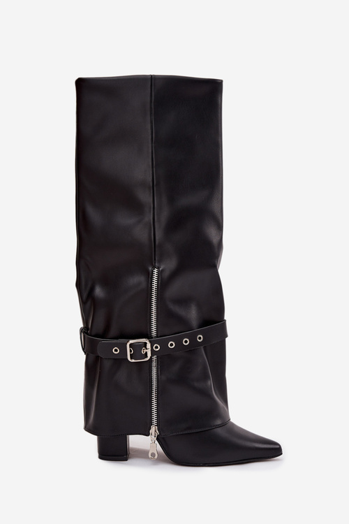 Жіночі чоботи на підборах із декоративним ремінцем з екошкіри чорні Jolivine