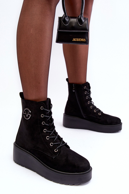 Замшеві чоботи Workery на масивній платформі, танкетці, чорні Lavica