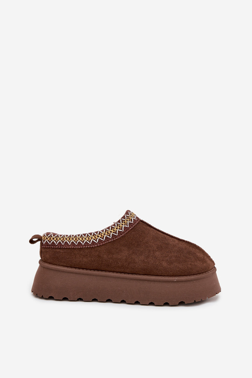 Домашні чоботи сніговики на платформі з вишивкою коричневий Tamilda