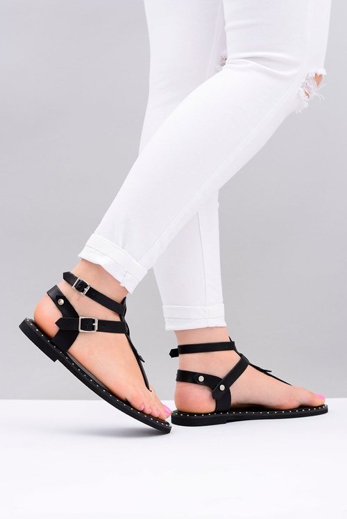 Лу Бу | Жіночі сандалі чорні гладіатори шльопанці Achilla