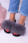 Жіночі шльопанці з натуральним хутром сірі Naturis