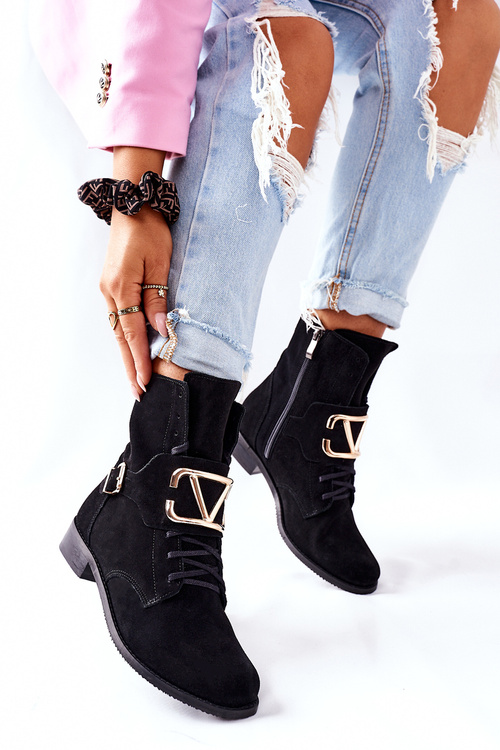 Жіночі замшеві чоботи чорні Nicole 2676