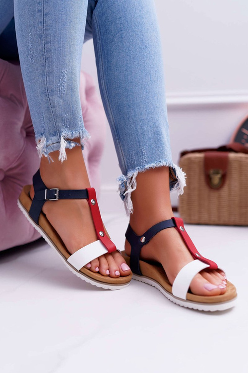 Жіночі профільовані босоніжки на плоскій підошві 8SD35-0306 Барвисті Dubi