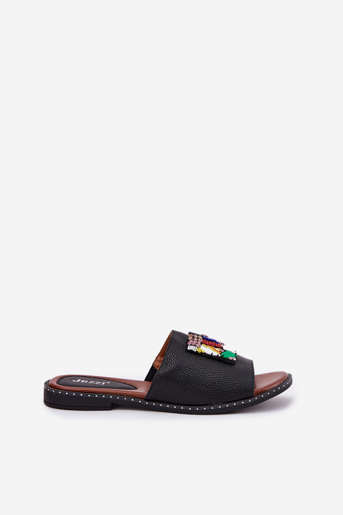 Жіночі сандалі на плоскому каблуці з декором чорні Clelione