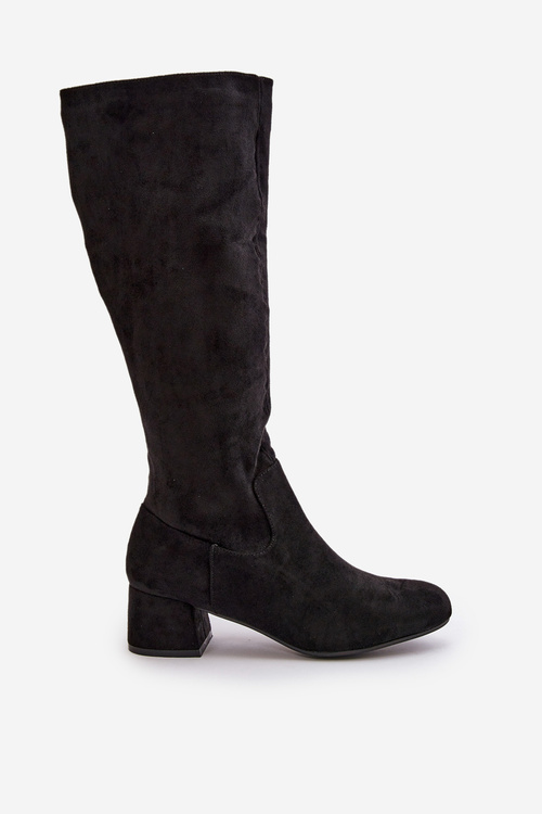 Екозамшеві жіночі чоботи вище коліна на блискавці, чорні Elitara