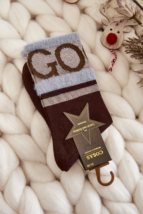 Шкарпетки жіночі бавовняні GO-GO з хутром COSAS коричневі
