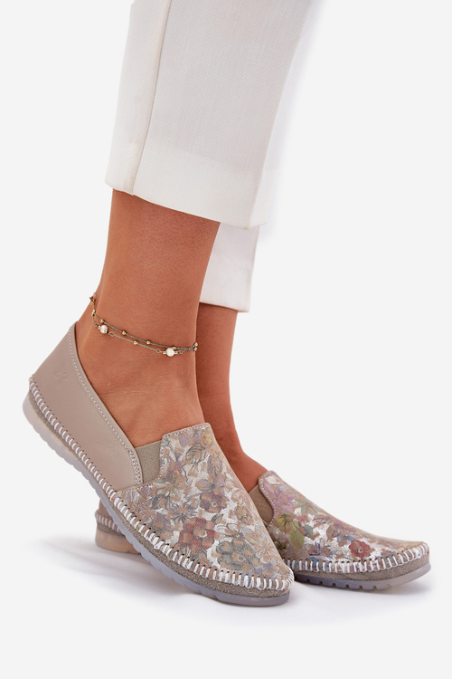 Візерункові Шкіряні Балетки Maciejka T3512-73 Бежеві