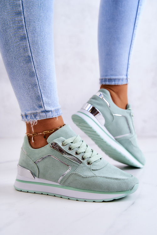 Замшеве спортивне взуття на платформі світло-зеленого кольору