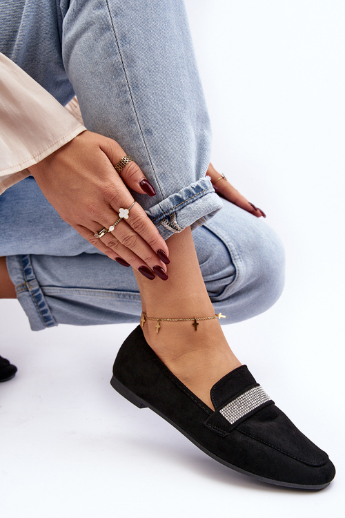 Жіночі чорні лофери зі стразами Ralrika