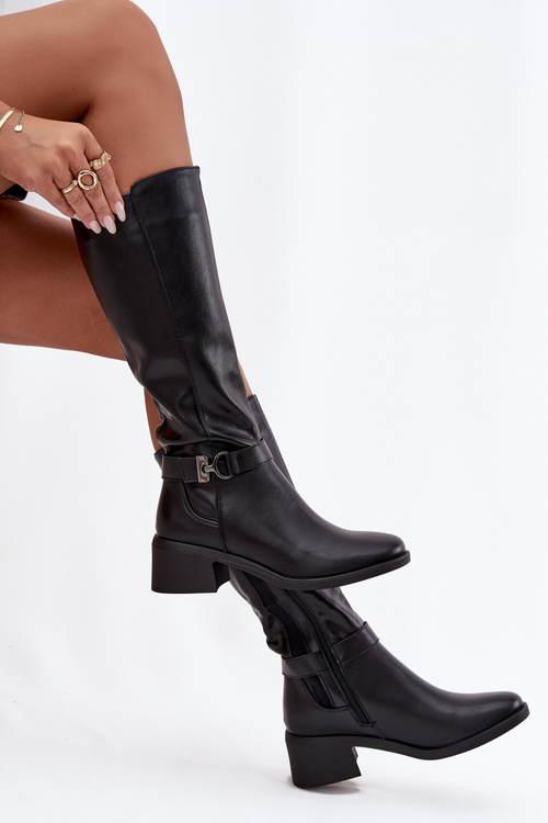 Ocieplane жіночі чоботи на підборах з ремінцем Sergio Leone KZ25826 чорні
