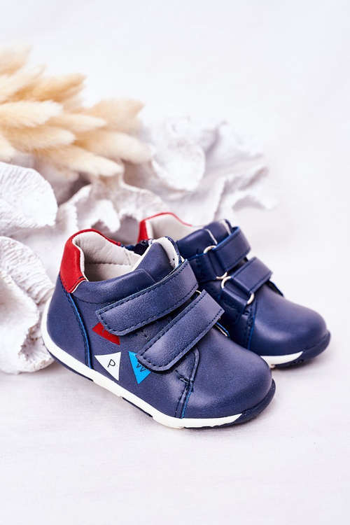 Дитячі шкіряні черевики на липучці Темно-сині Milo