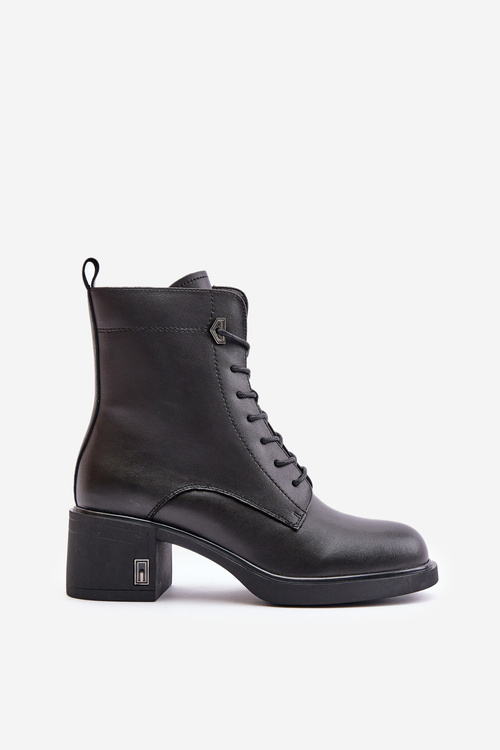 Чоботи жіночі на підборах з натуральної шкіри утеплені чорні Vinceza 91110