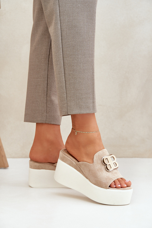 Сандалі На Платформі І На Танкетці З Декором Бежеві Tanonea