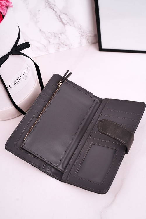 Великий жіночий гаманець з додатковим місцем для карток сірий