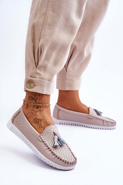 Жіночі ажурні шкіряні лофери світло-рожеві Lanzarot