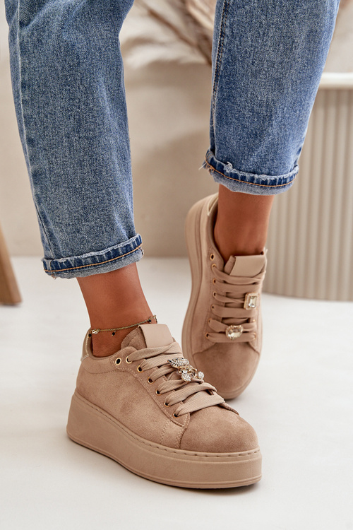 Жіночі кросівки на платформі з ведмедиком бежеві Vailina