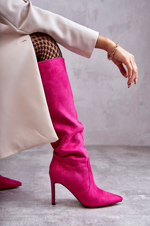 Замшеві чоботи на високих підборах Pink Carite