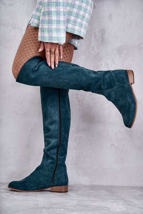 Чоботи жіночі на плоскій підошві Зелена Ізольда