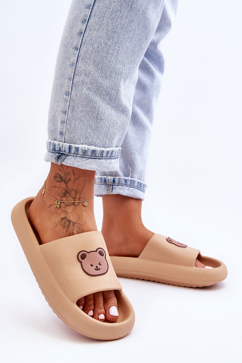 Легкі жіночі поролонові тапочки з ведмедиком Бежеві Lia