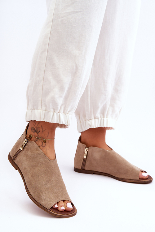 Низькі замшеві чоботи Босоніжки Ніколь 2799/023 Бежеві