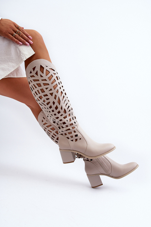 Чорні ажурні чоботи на підборах Pinkema