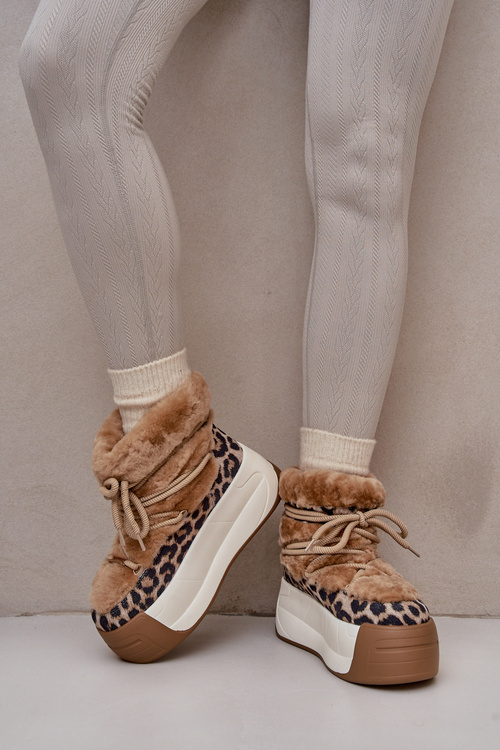 Шкіряні жіночі зимові черевики на товстій підошві з хутром Panther Big Star OO274A207 Коричневий