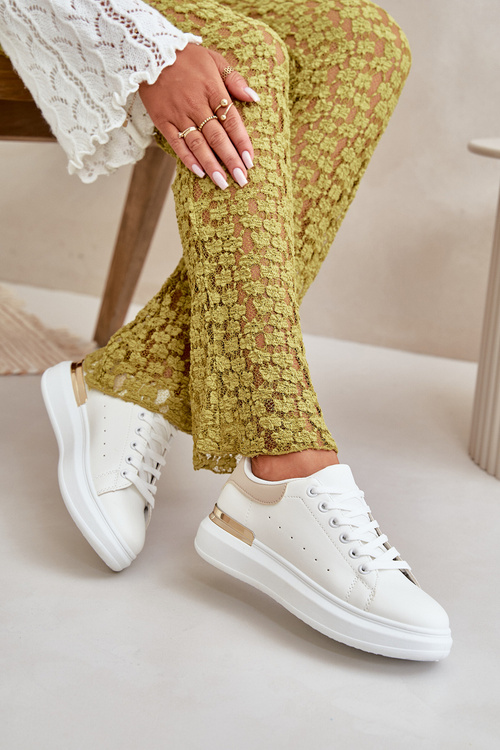 Низькі жіночі кросівки на платформі з еко шкіри біло-бежеві Nevelena